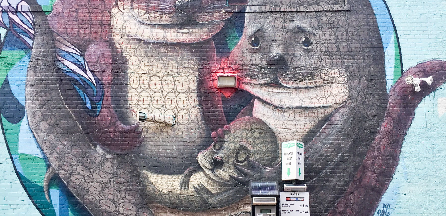 Mural artwork with otters