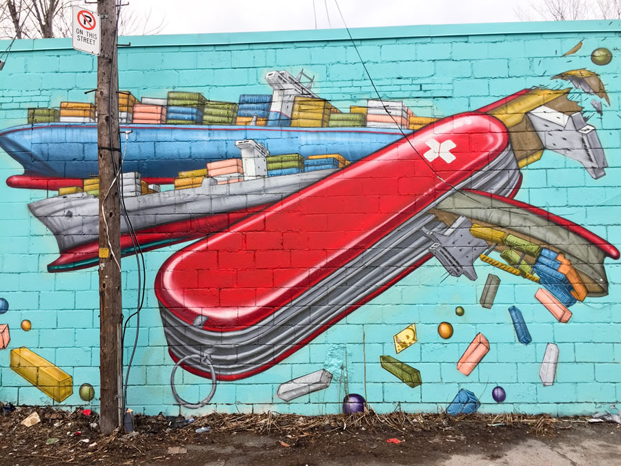 Swiss army knife artwork mural