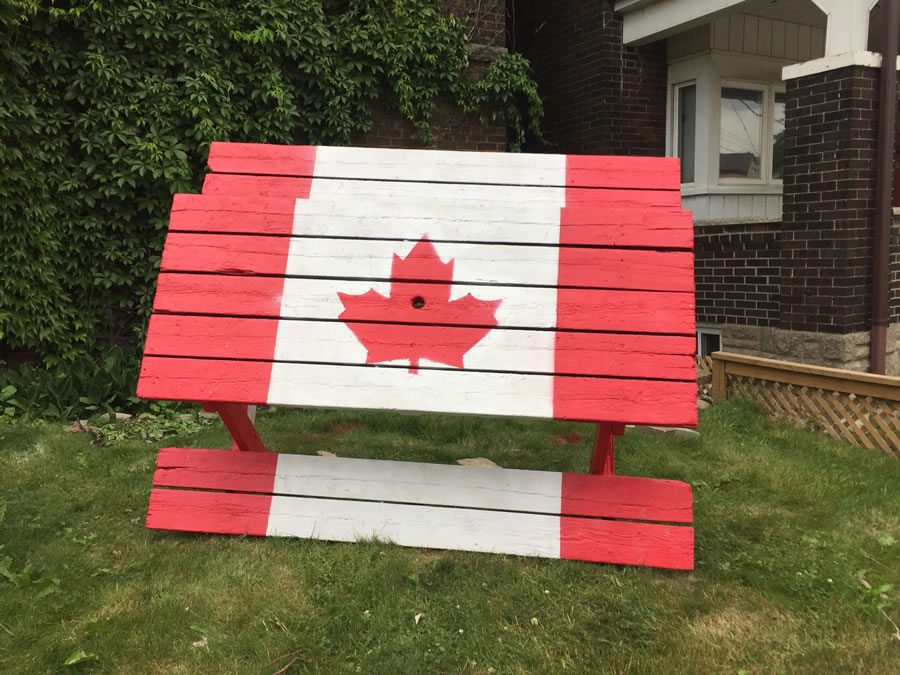 canadian flag on picnic table